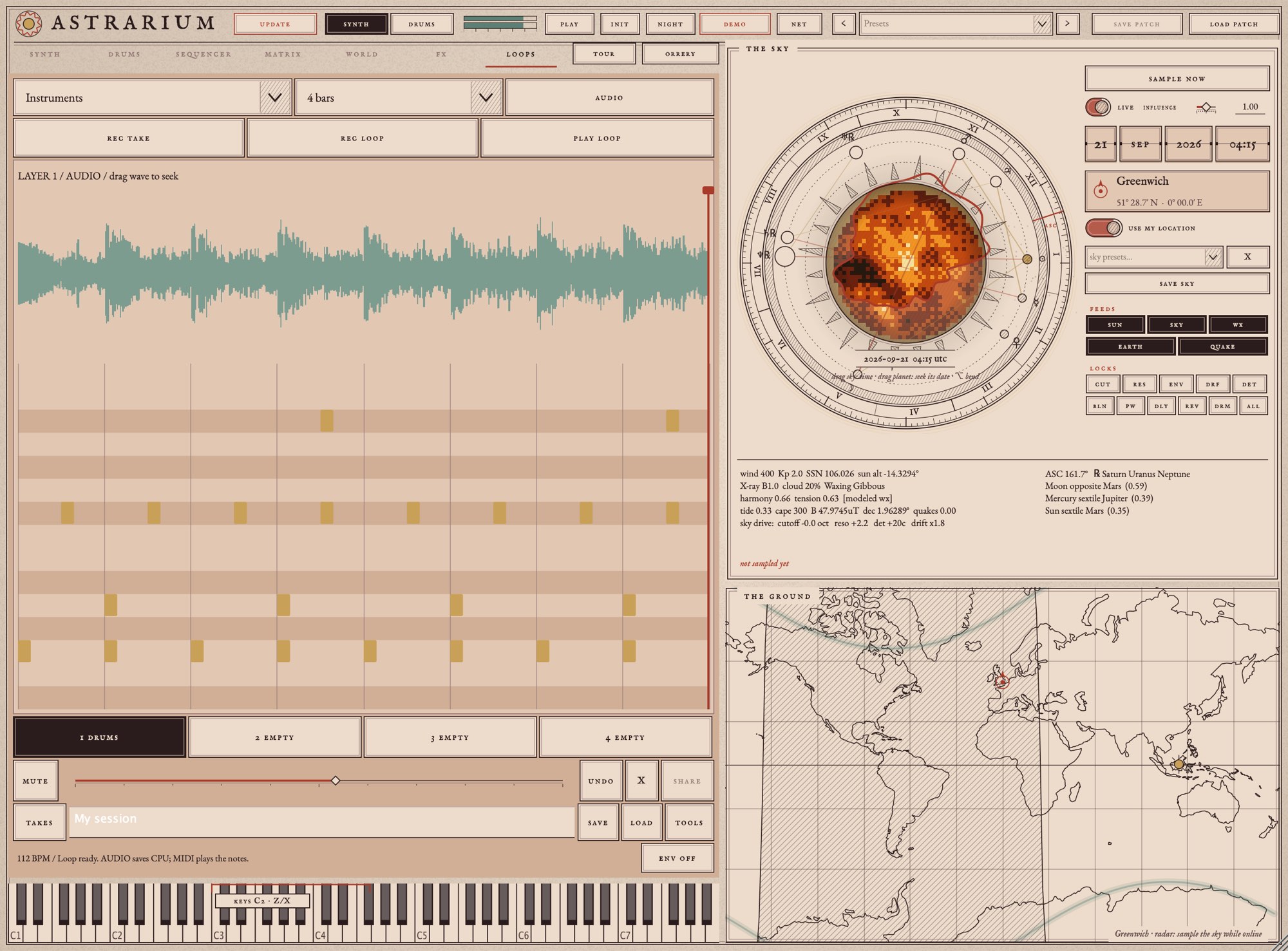 The LOOPS page on macOS with a drum loop captured from the sequencer